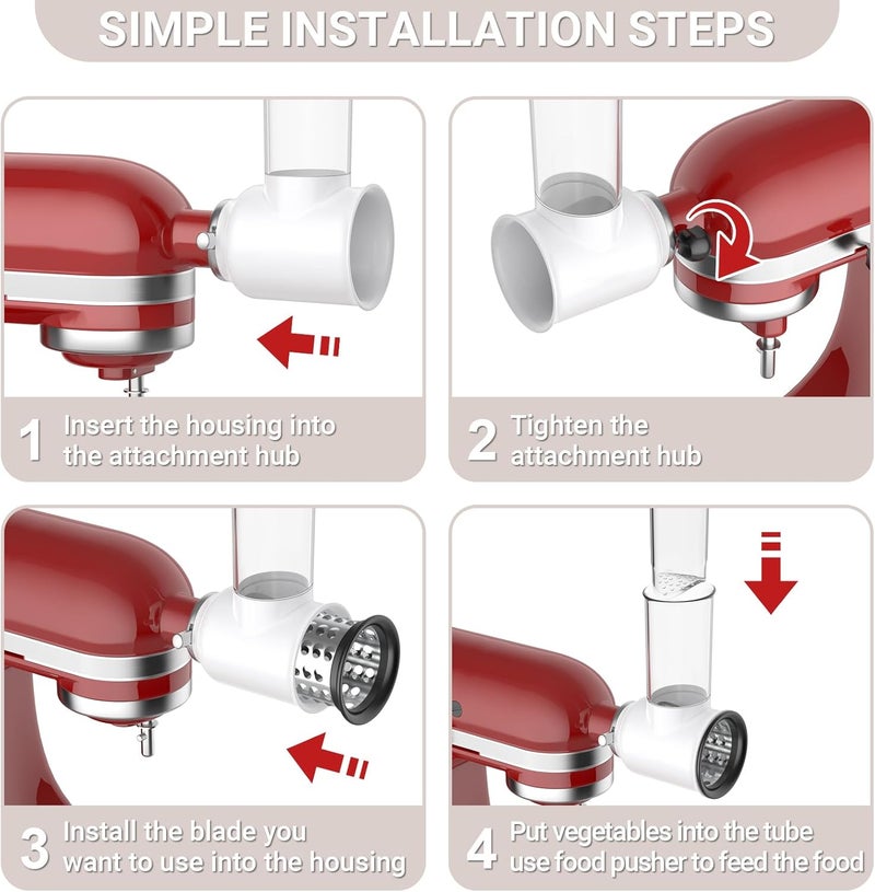 Cofun Slicer Shredder Attachment for Kitchenaid Stand Mixer, Cheese Grater Attachment, Food Slicer Salad Maker for Kitchen aid Mixer Accessories and Attachments with 3 Blades - Image 4